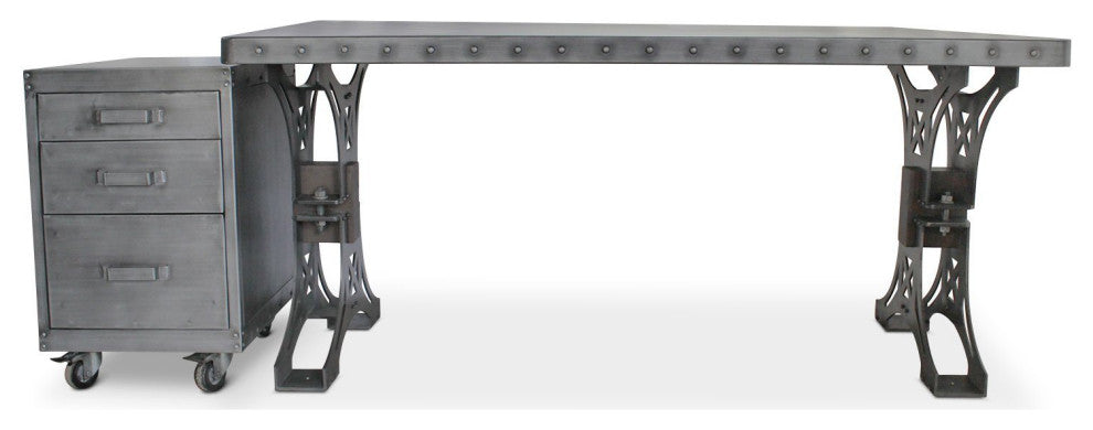 Pratt Truss Industrial Steel Office Desk with Movable Cabinet Drawers