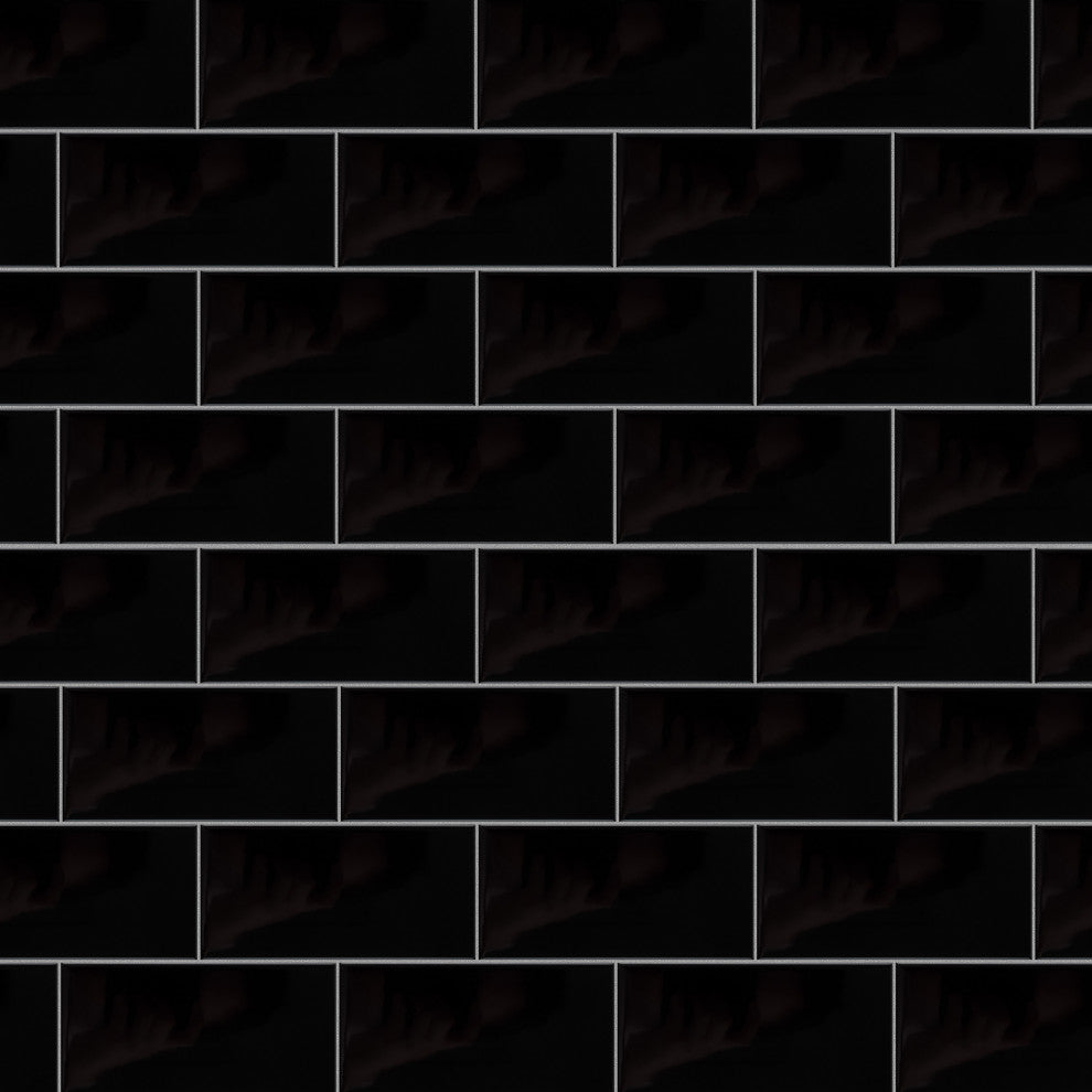 Crown Heights Ceramic Wall Tile, Glossy Black