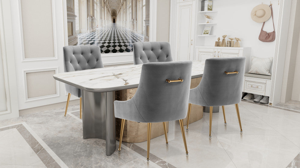 SEYNAR Elegant Velvet Dining Chairs Set of 2, Tufted Upholstered Accent Chair, Grey