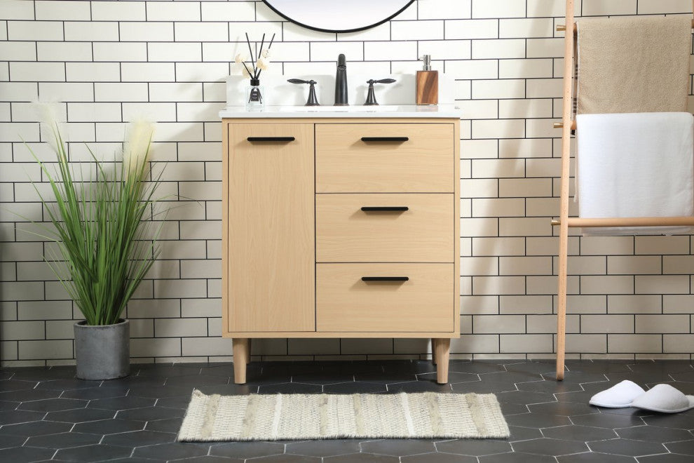 Home Living Modern Natural Oak-Light Bathroom Vanity, Maple, 30"