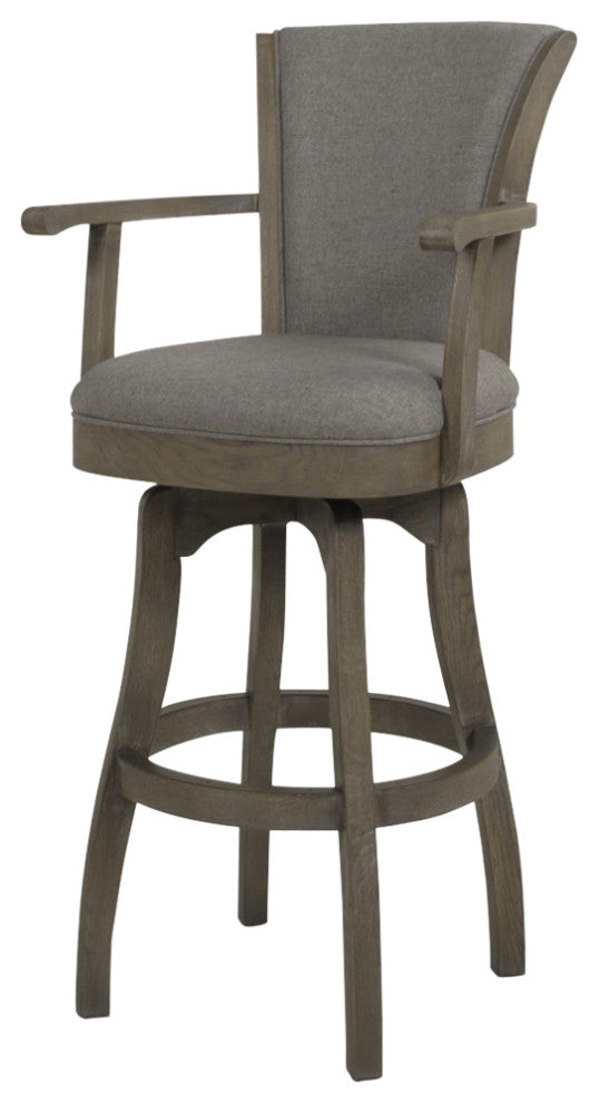 Williams Swivel Bar and Counter Stool With Armrests, Heathered Grey Linen, Bar Height