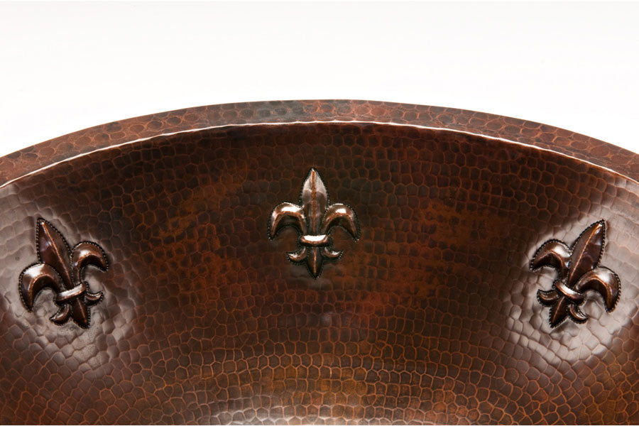 LO19FFLDB Fleur De Lis Under Mount Hammered Copper Sink