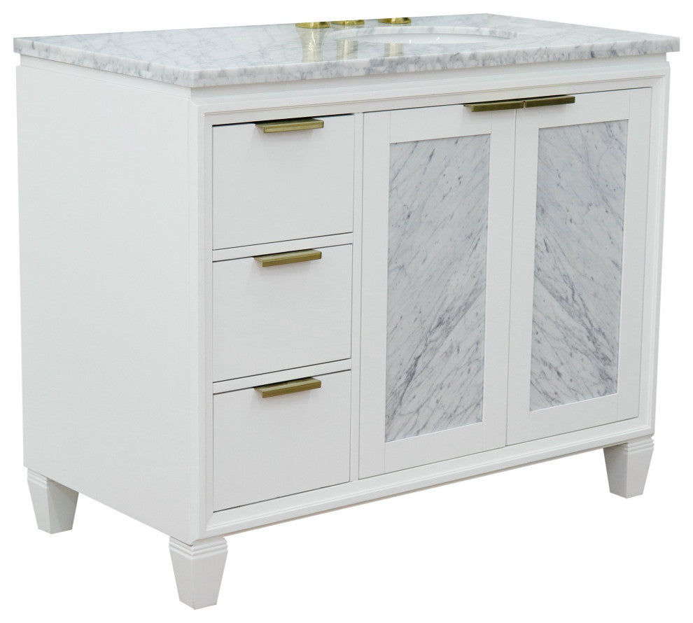 43" Single Vanity, White Finish With White Carrara