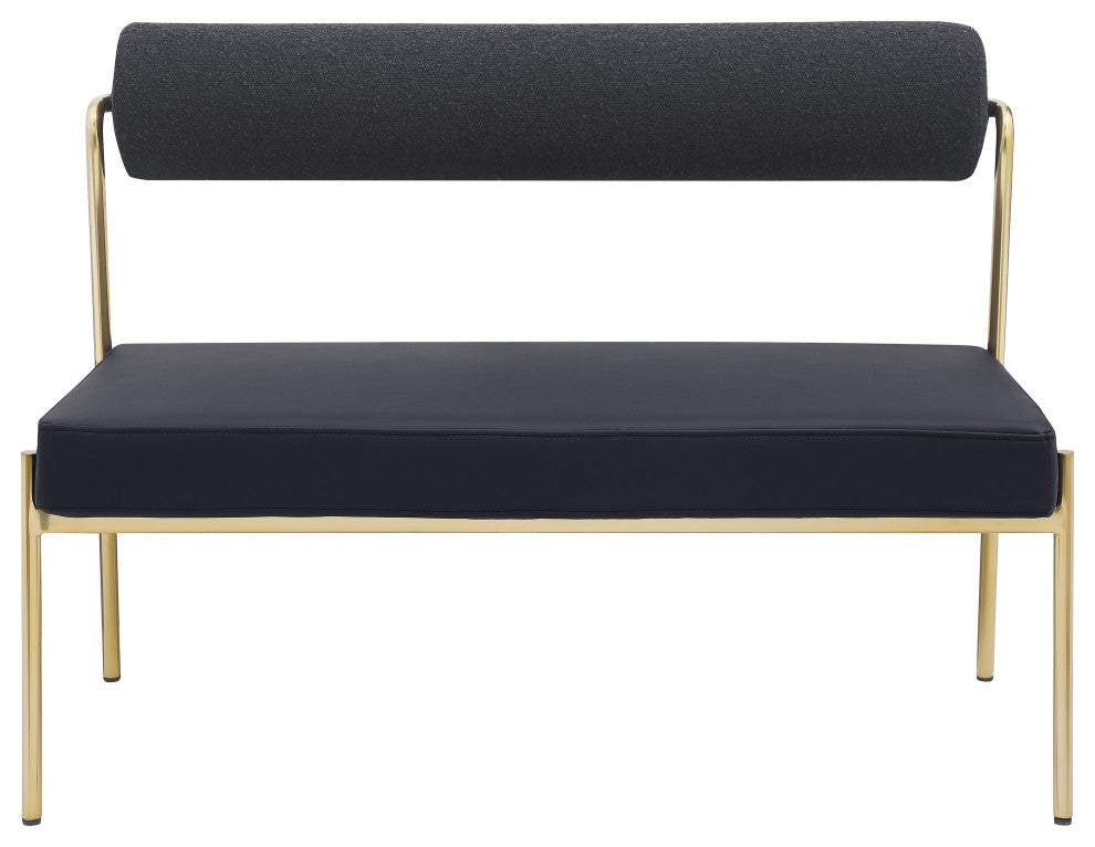Carly Vegan Leather Upholstered Vegan Leather Bench, Black