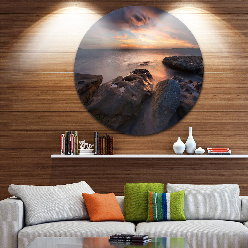 Dark La Perouse Beach In Sydney, Seashore Round Metal Wall Art, 23"
