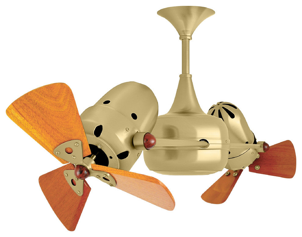 Duplo Dinamico Rotational Ceiling Fan With Mahogany Blades, Brushed Brass