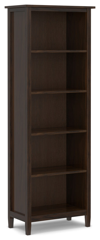 Warm Shaker Solid Wood 5 Shelf Bookcase, Tobacco Brown