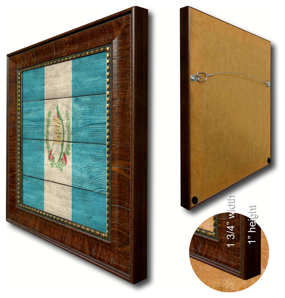 Guatemala Country Textured Flag Print With Brown Gold Frame, 15"X21"