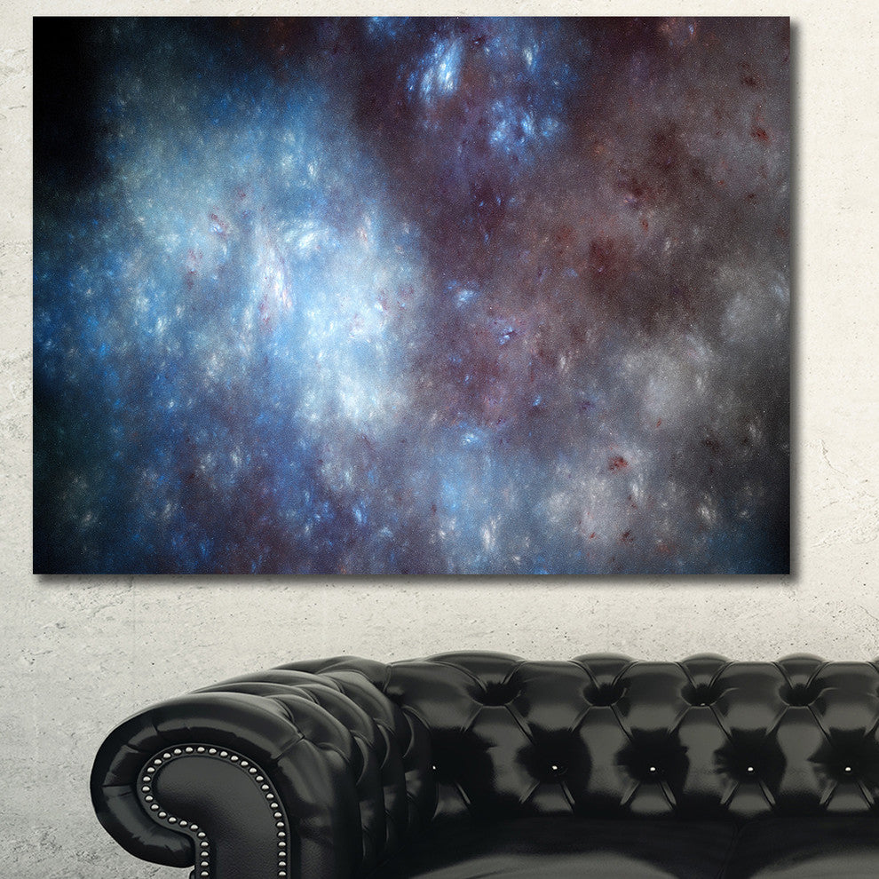 Blue Grey Starry Fractal Sky, Oversized Abstract Canvas Art Print, 60x40