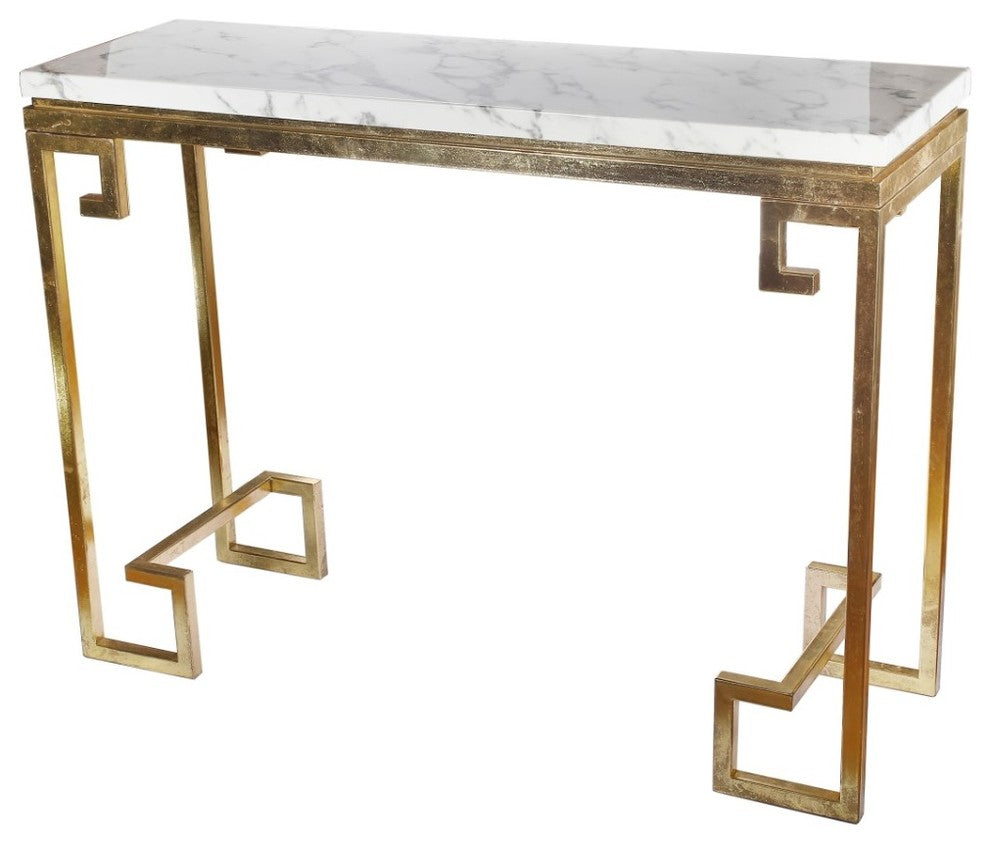Modern Iron Console With Stone Top, Gold and White