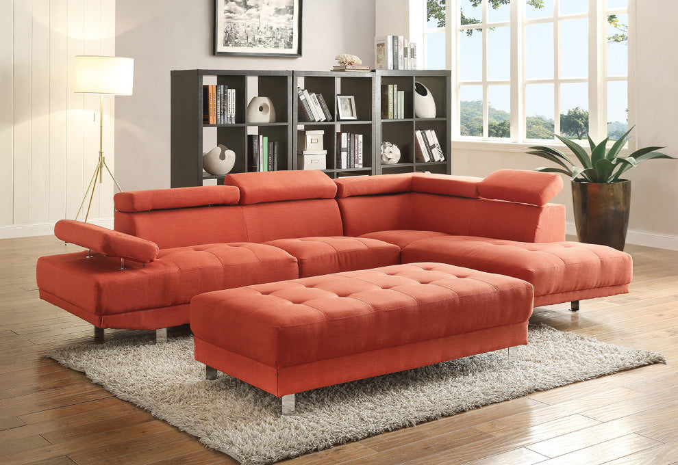 Riveredge 109" W 2 Piece Polyester Twill L Shape Sectional Sofa, Orange