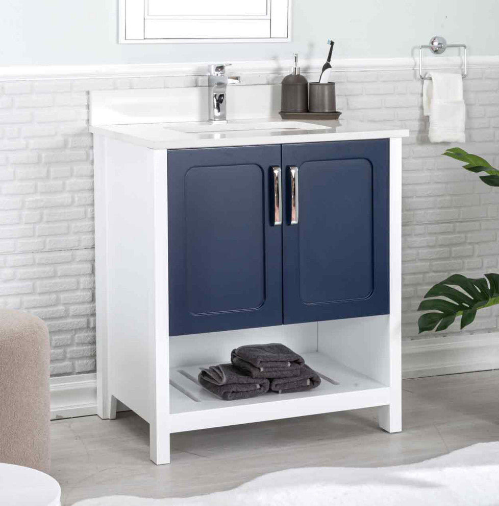 Florin Collection 30" Bathroom Vanity With Sink, Mirror, Countertop, Dark Blue