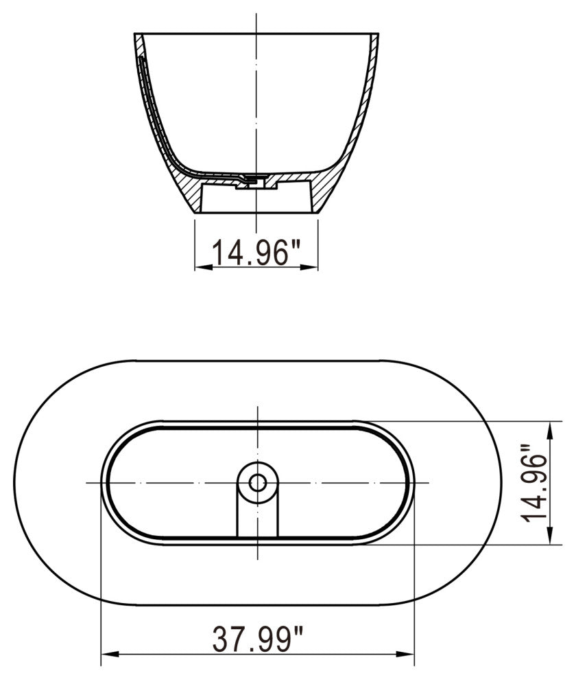 59" Solid Surface Double Slipper Freestanding Flat-bottom Soaking Bathtub