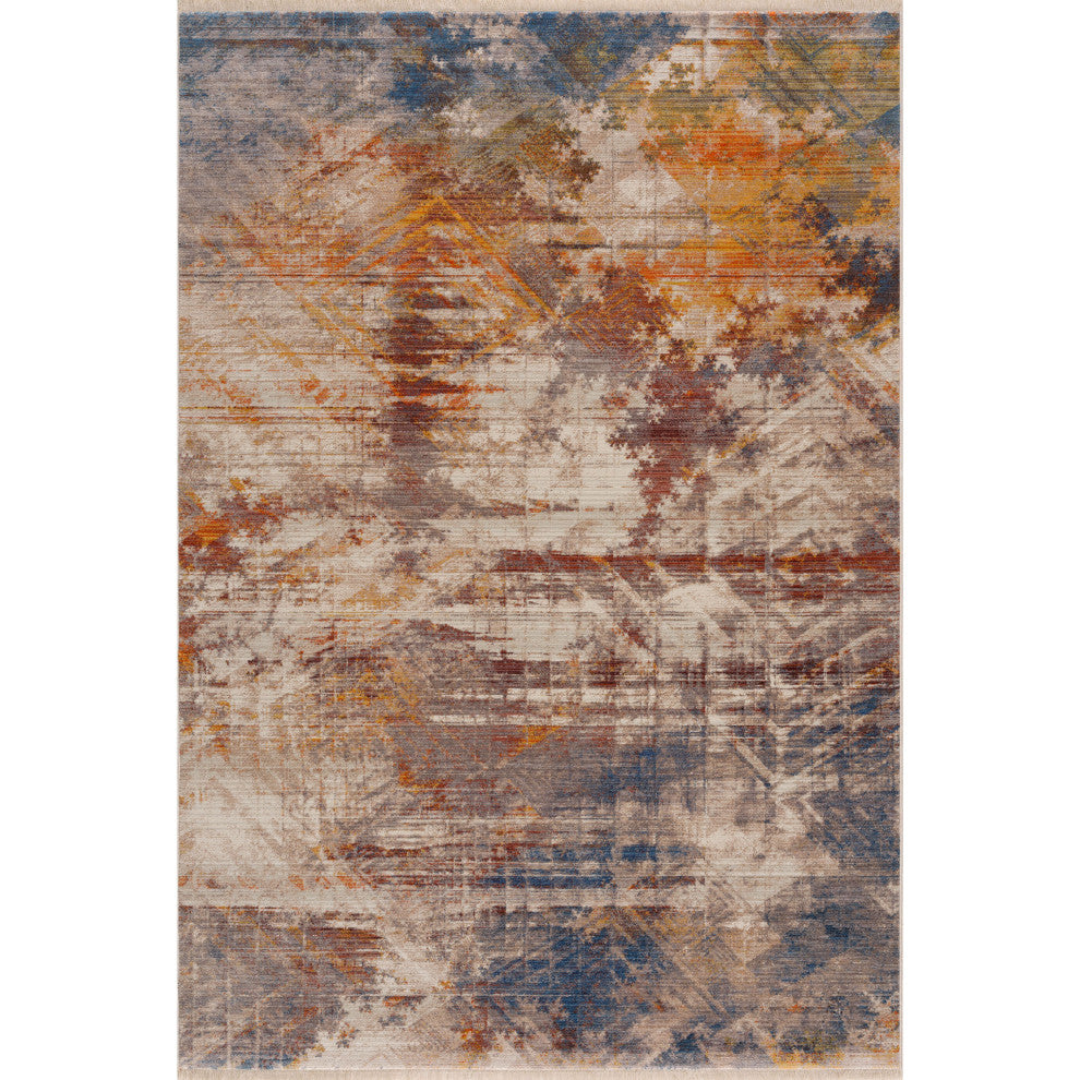 Distressed Geometric Area Rug, 4' X 6'