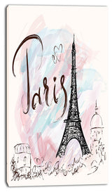 "Illustration With Eiffel Tower" Abstract Cityscape Canvas Print, 16"x32"