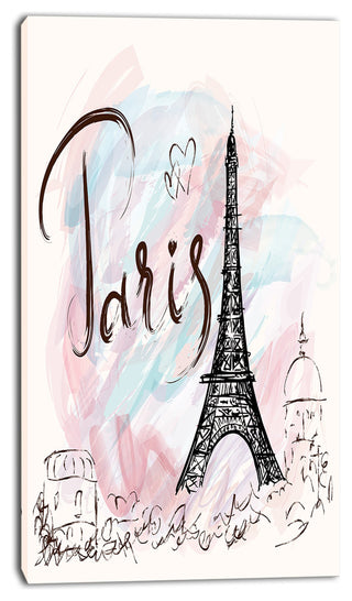 "Illustration With Eiffel Tower" Abstract Cityscape Canvas Print, 16"x32"