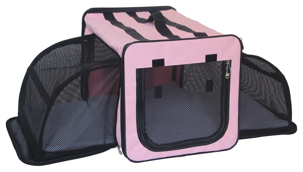 Dual-Expandable Wire Folding Lightweight Collapsible Pet Crate, Pink, Large