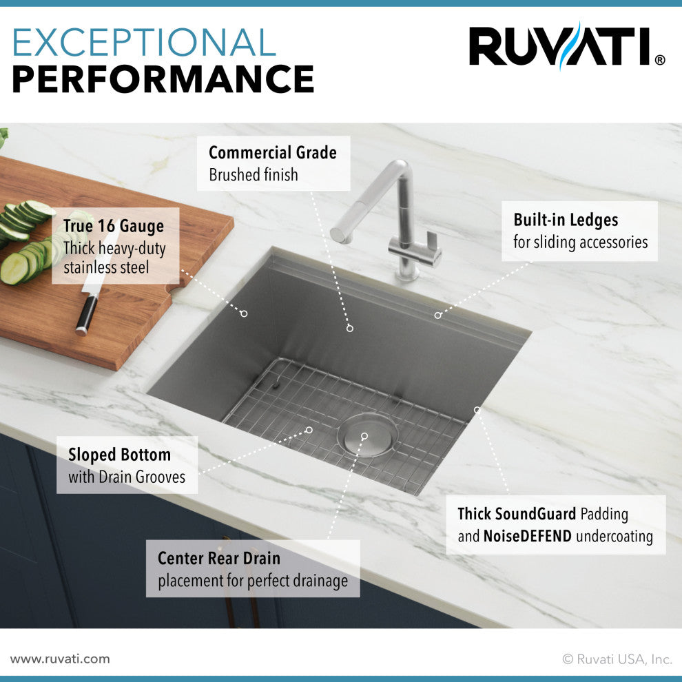 Ruvati RVH8307 21" Stainless Steel Workstation Single Bowl Bar Prep Sink