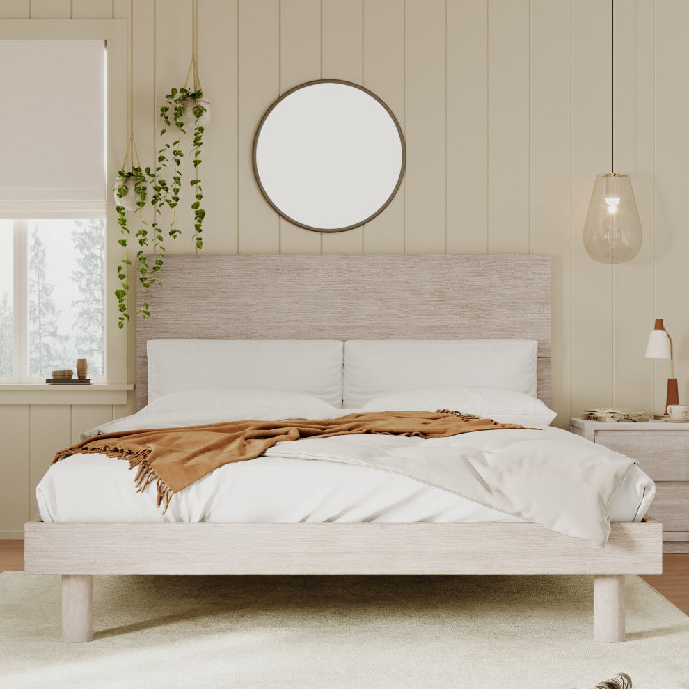 Gewnee Modern Concise Style Solid Wood Grain Platform Bed Frame in Gray(Queen)