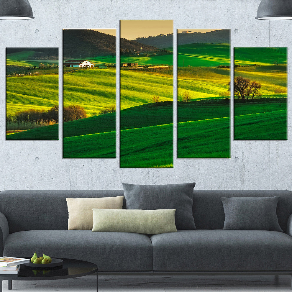 Trees and Farmland Near Volterra, Landscape Canvas Art, 60"x32", 5 Panels