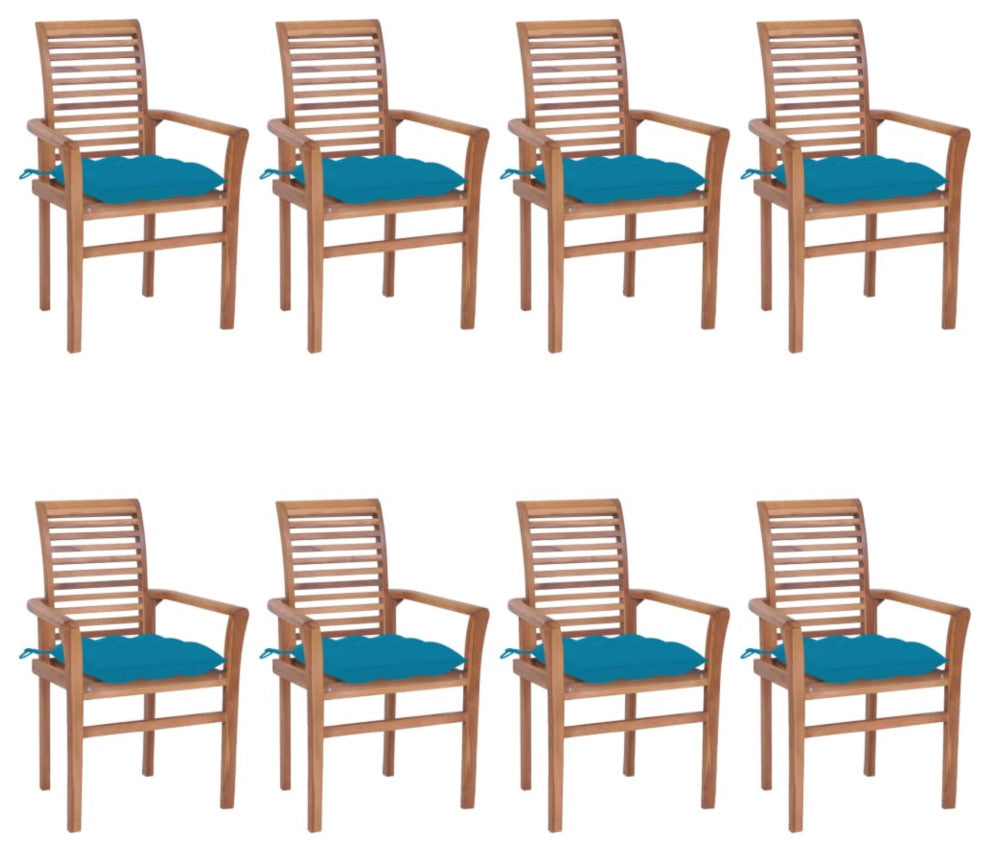 vidaXL Dining Chairs, Set of 8, With Light Blue Cushions Solid Teak Wood