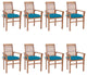 vidaXL Dining Chairs, Set of 8, With Light Blue Cushions Solid Teak Wood