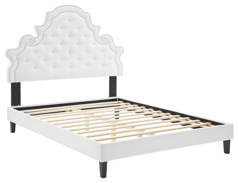 Gwyneth Tufted Performance Velvet King Platform Bed - White