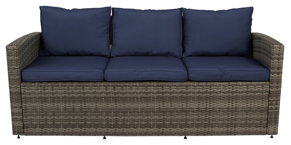 Rio 4-Piece Wicker Conversation Set With Storage, Gray Wicker/Navy Cushions