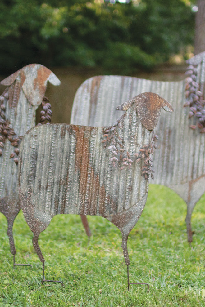Rustic Corrugated Metal Sheep Yard Art 3-Piece Set Lawn Garden Decoration Stake
