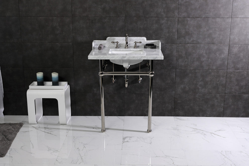 Kingston Brass LMS30MBSQ6 30" Carrara Marble Console Sink, Legs