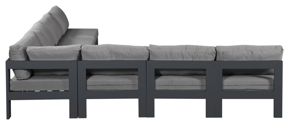 Nizuc Water Resistant Patio L-Shaped Modular Sectional, Gray, 7-Piece: 6 Armless Chair, 1 Corner Chair, Dark Gray Aluminum Frame