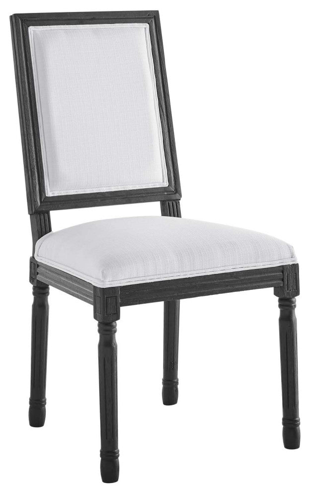 Court French Vintage Upholstered Fabric Dining Side Chair Black White