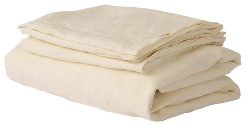 Linen Duvet Set with Buttons, White, King