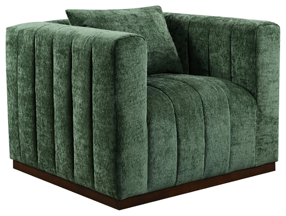 Upton Lounge Chair in Cypress Green Multi-Weave Fabric with Toss Pillow