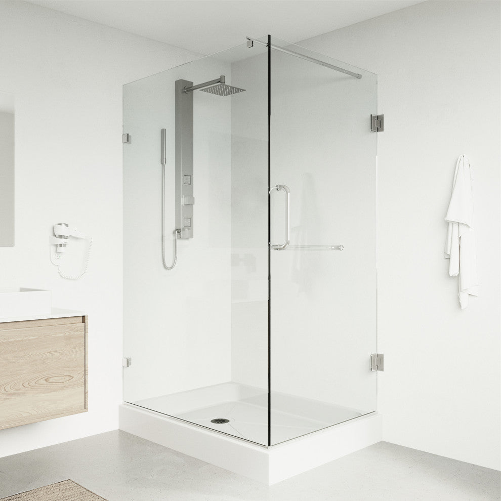 VIGO Pacifica 48"D x 36"W x 79"H Frameless Hinged Shower Enclosure, Chrome, Left Base
