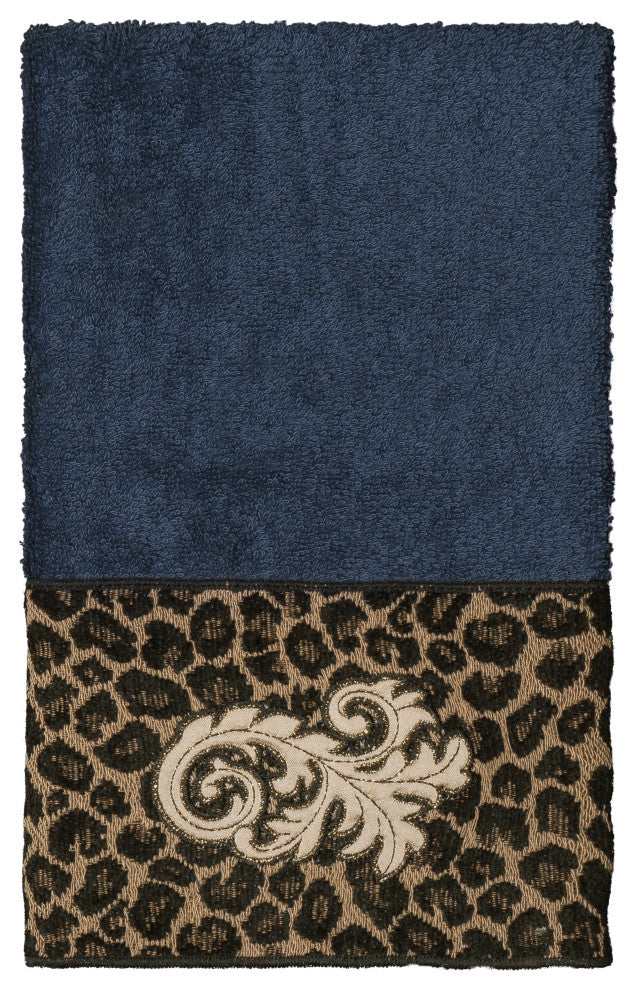 Linum Home Turkish Cotton April 3-Piece Embellished Towel Set, Midnight Blue