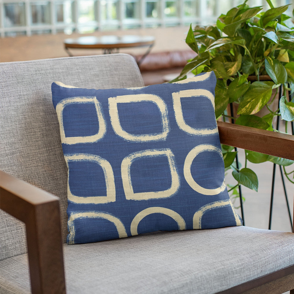 Plutus Blue Block Dot Luxury Throw Pillow, 20"x20"