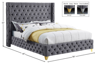 Savan Velvet Upholstered Bed, Gray, King