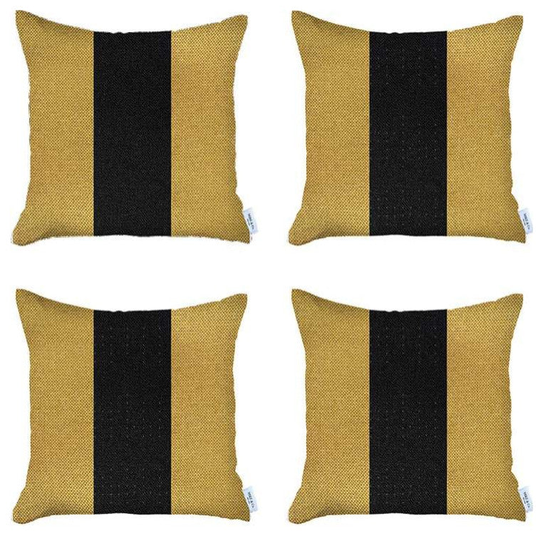 Set of 4 Yellow and Black Center Pillow Covers