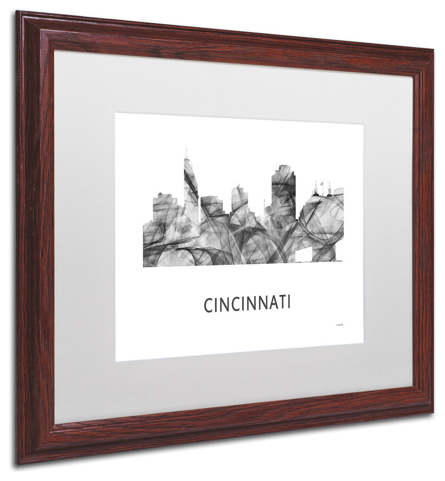 'Cincinnati Ohio Skyline' Matted Framed Art, Wood Frame, White Matte, 20x16