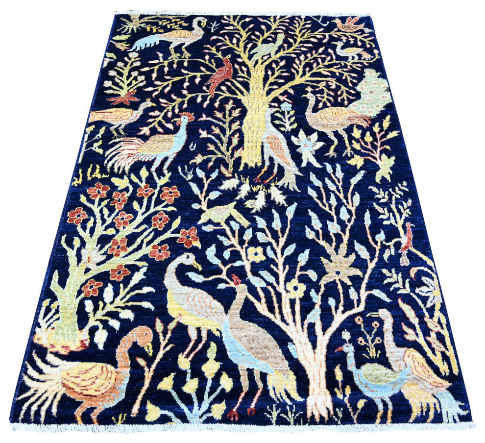 Wool Hand Knotted Bird of Paradise Peshawar Soft Wool Oriental Rug, 3'11"x5'7"