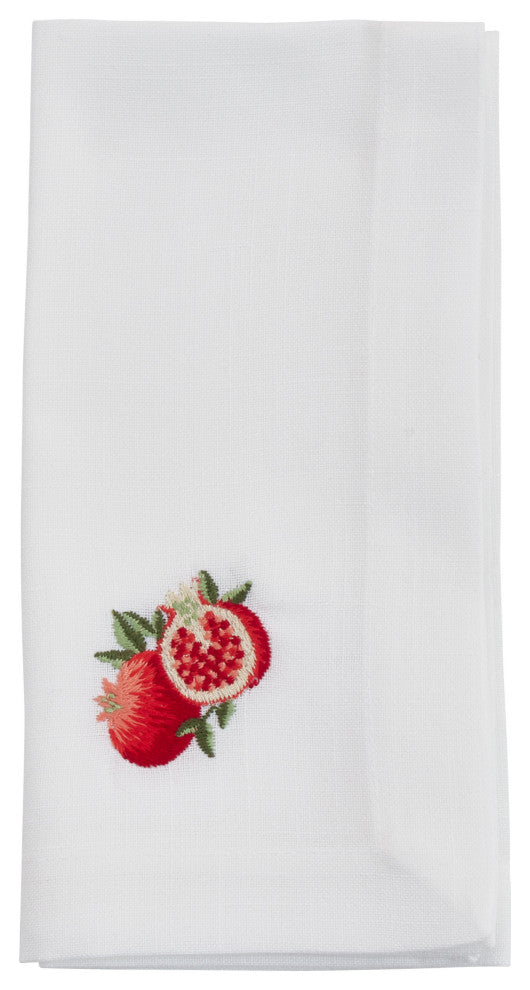 EmbroideredTable Napkins With Pomegranate Design (Set of 4), White, 20"x20"