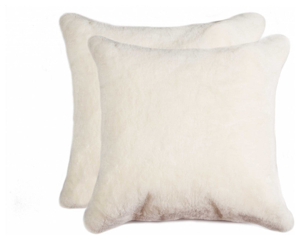 HomeRoots 18" x 18" Natural Sheepskin Set of 2 Pillows