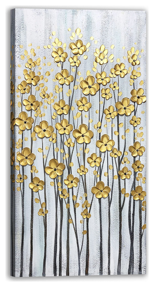 Golden Bloom Hand-Painted Textured Floral Canvas Art