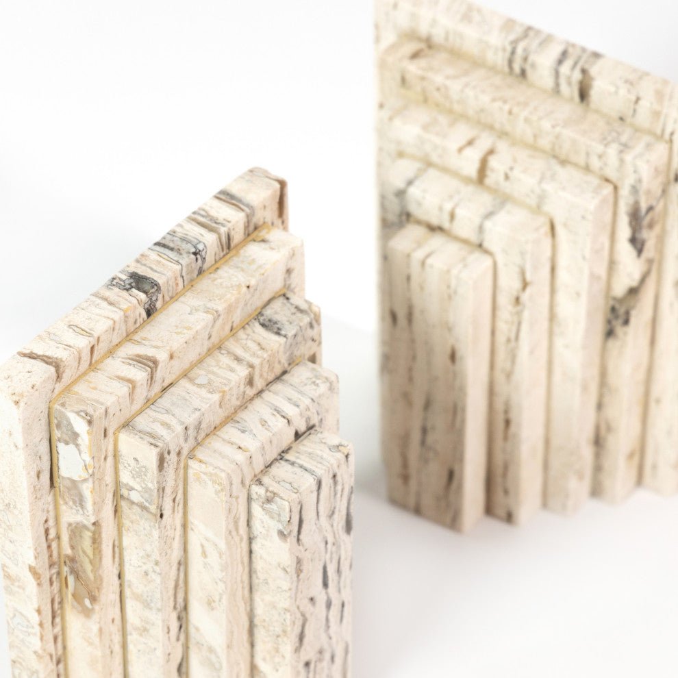 Stepped Bookends-White Travertine