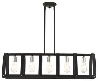 Textured Black Mid Century Modern, Industrial, Vintage, Rustic Linear Chandelier