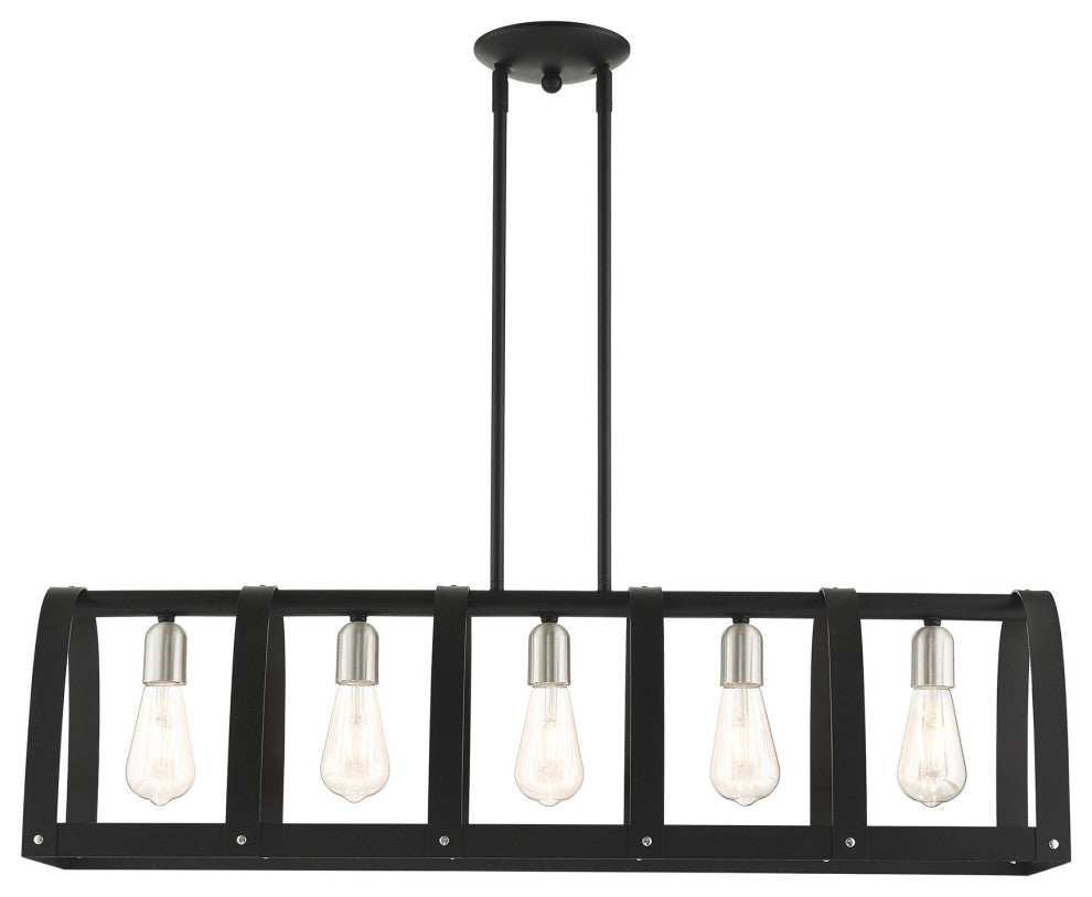 Textured Black Mid Century Modern, Industrial, Vintage, Rustic Linear Chandelier
