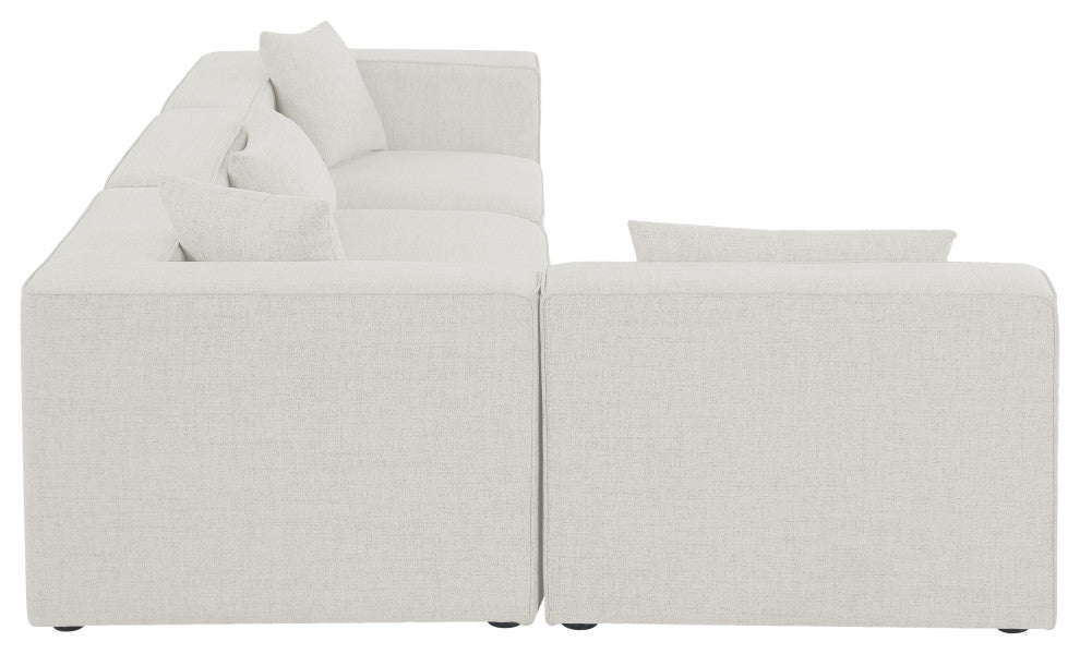 Cube Upholstered Modular Sectional, Cream, 4-Piece: 2 Armless Chair, 2 Corner Chair, Linen Texured Fabric