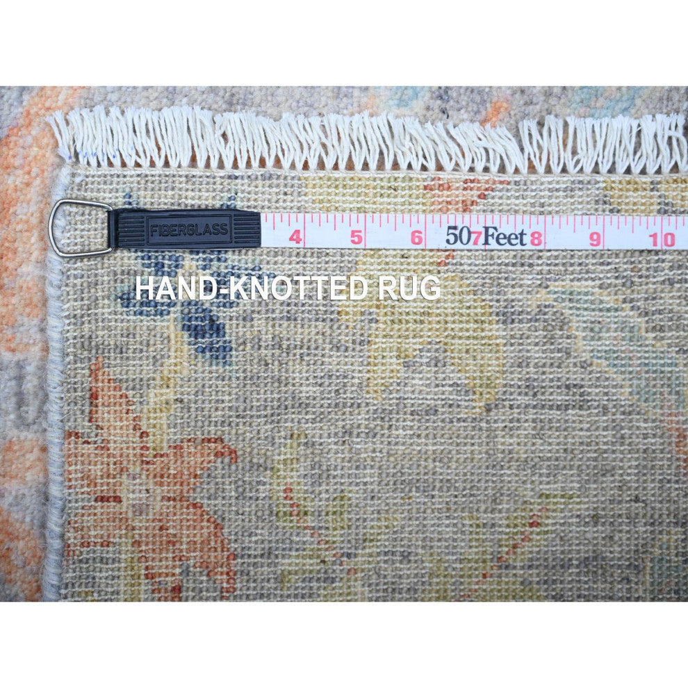 Berry Blue Birds Paradise Peshawar Wool Hand Knotted Wide Runner Rug 4'1"x11'10"