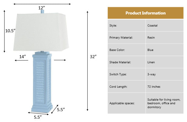 Shutter 32" Blue Polyresin Coastal Table Lamp WithUSB, Set of 2
